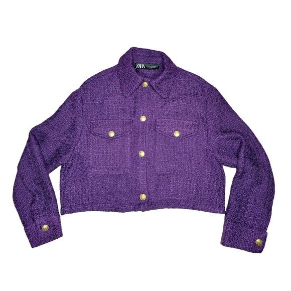 NWT Zara Purple Tweed Cropped Jacket Women's Sz xsmall - Picture 4 of 10